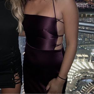 Purple satin backless dress